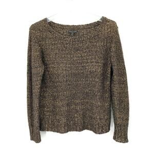 Eileen Fisher Open Weave Sweater‎ Sz XS Black Gold Metallic Alpaca Mohair Marled